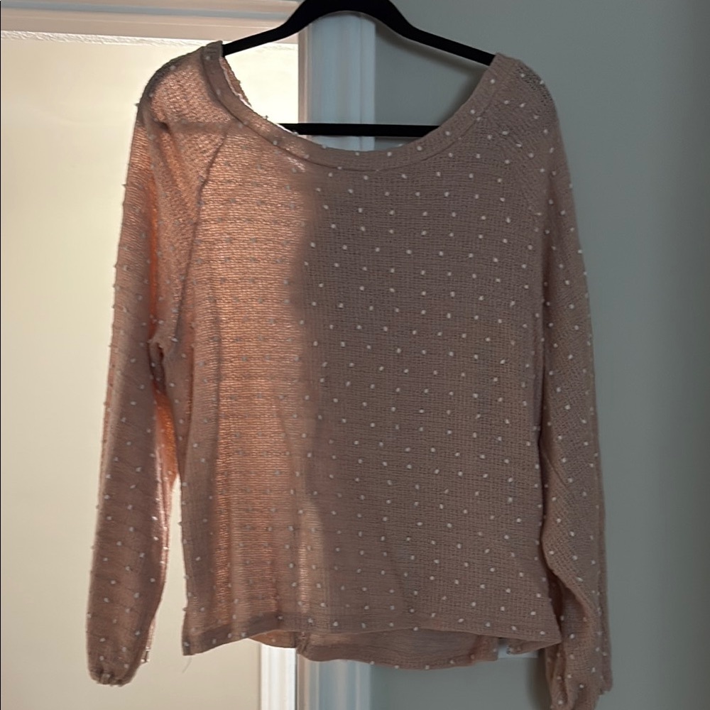 Pink Knit Sweater with Polka Dots